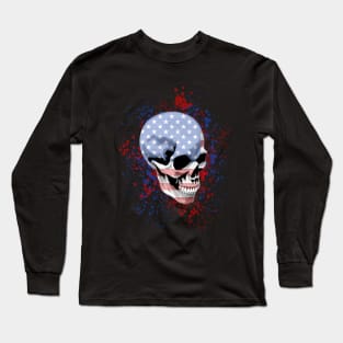 American Flag Pattern Filled Skull Long Sleeve T-Shirt